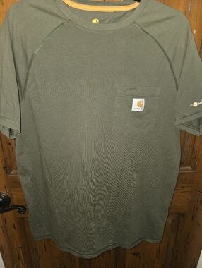 Carhartt Olive Green Short Sleeve Pocket Tee with Subtle Yellow Trim